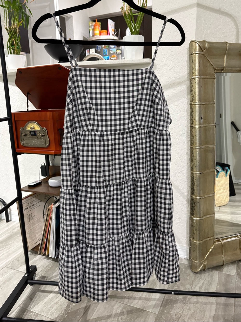 Forever 21 Black and White Gingham Tiered Midi Dress